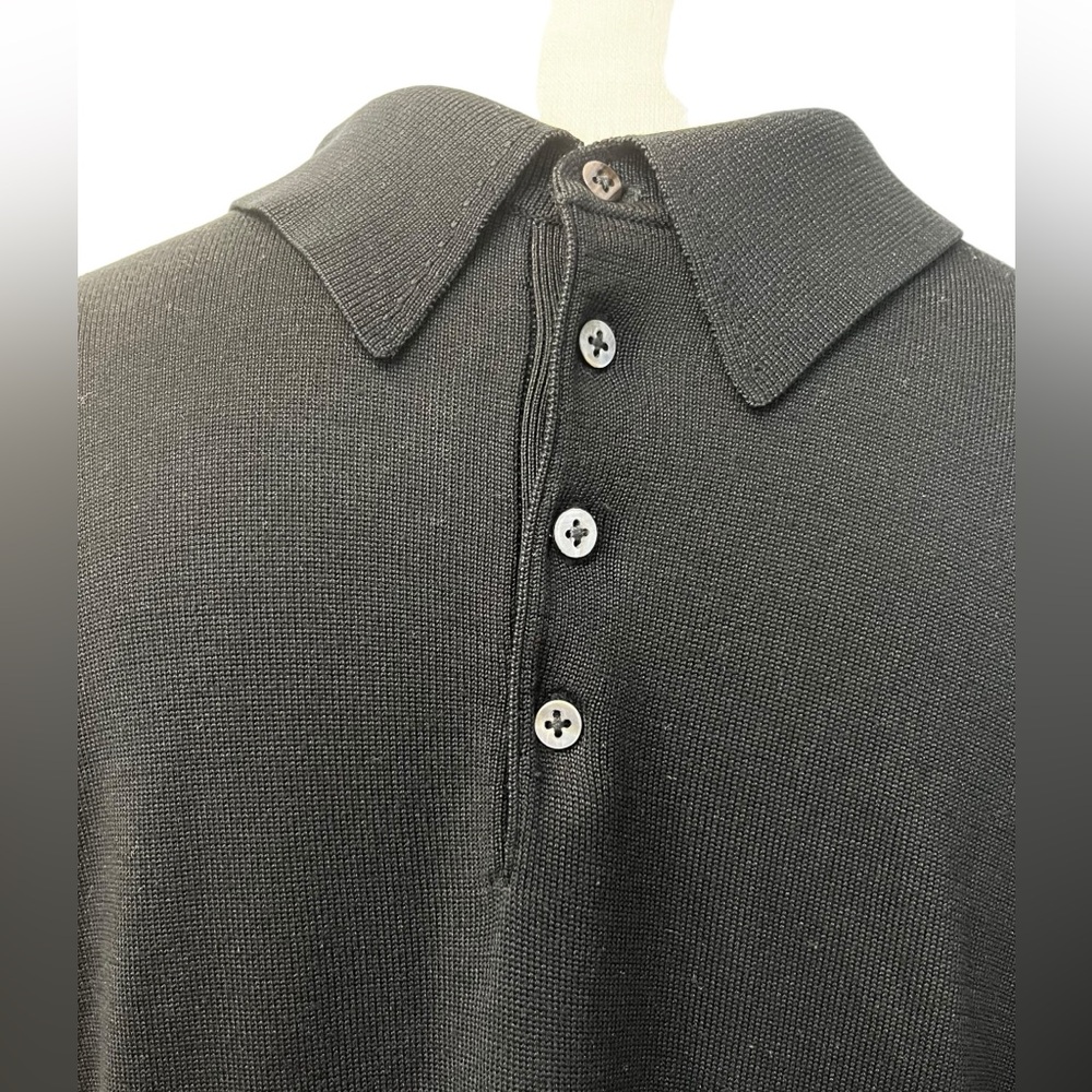 Anthology 100% Silk Long Sleeve Sweater Polo Black Men’s XL Luxury Knit Top - Picture 4 of 7